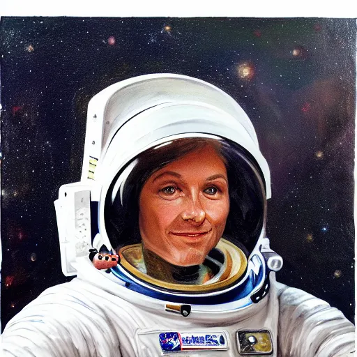 Prompt: astronaut illustration official portrait, oil on canvas by anton otto fischer, trending on artstation