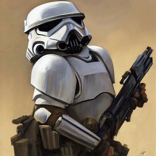 Image similar to greg manchess portrait painting of a fully armored stormtrooper as overwatch character, medium shot, asymmetrical, profile picture, organic painting, sunny day, matte painting, bold shapes, hard edges, street art, trending on artstation, by huang guangjian and gil elvgren and sachin teng