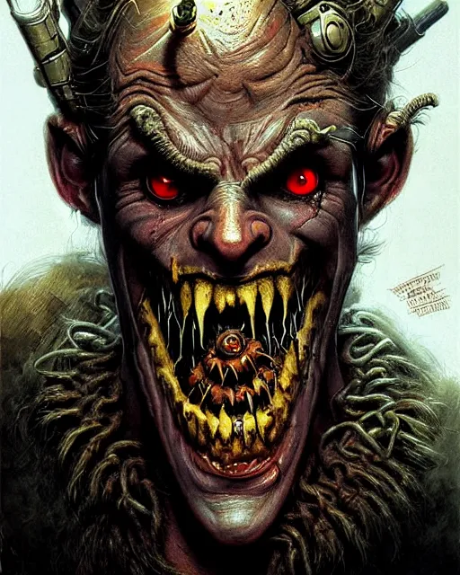 Image similar to junkrat from overwatch, character portrait, portrait, close up, concept art, intricate details, highly detailed, horror poster, horror, vintage horror art, realistic, terrifying, in the style of michael whelan, beksinski, and gustave dore