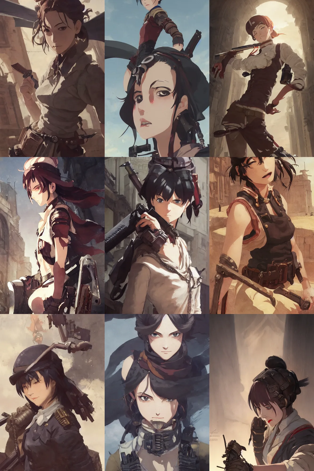 Prompt: a film still portrait of a confident butcher dieselpunk diesel assassin woman, finely detailed features, closeup at the faces, perfect art, at an ancient city, gapmoe yandere grimdark, trending on pixiv fanbox, painted by greg rutkowski makoto shinkai takashi takeuchi studio ghibli, akihiko yoshida