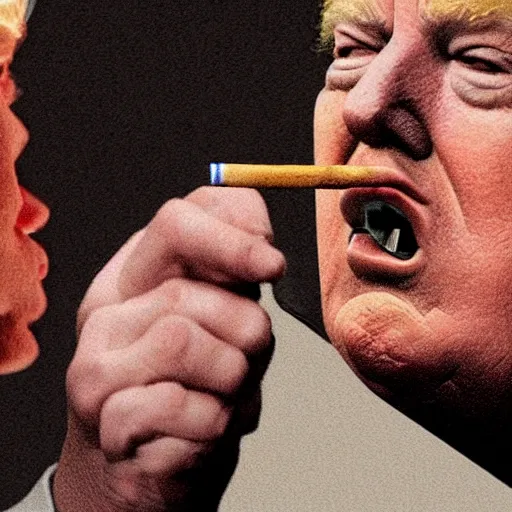 Image similar to a high detail photo of donald trump smoking a cigarrette, subject= donald trump, subject detail: extremly detailed, subject action: smoking a cigar, photorealism, dramatic lighting, award winning photograph, trending on artstation