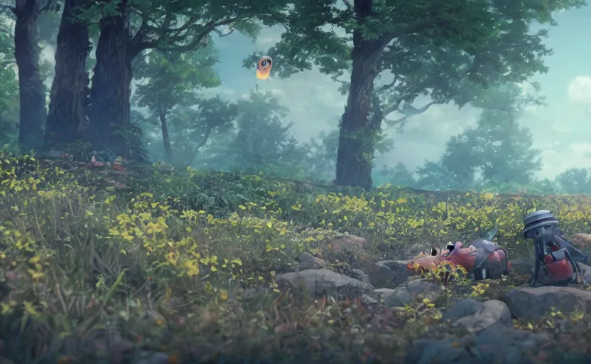 Image similar to a film still Grave of the fire flies, medium shot, waist up, studio Ghibli, Pixar and Disney animation, sharp, Rendered in Unreal Engine 5, anime key art by Greg Rutkowski, Bloom, dramatic lighting