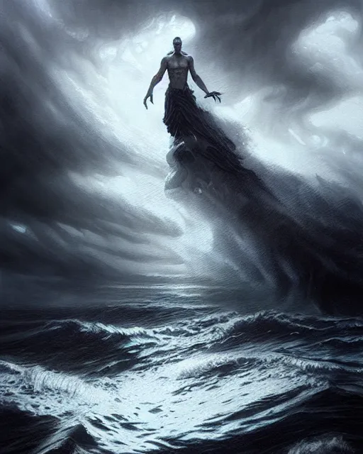 Image similar to a elder god rising from a dark stormy ocean | | pencil sketch, realistic shaded, fine details, realistic shaded lighting poster by greg rutkowski, magali villeneuve, artgerm, jeremy lipkin and michael garmash and rob rey