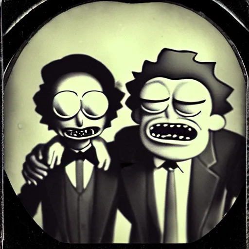 Image similar to tintype photo of “ rick and morty ” old time