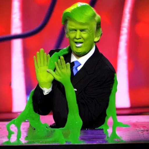 Image similar to trump getting slimed at the kids choice award, 2 0 0 8, crt television