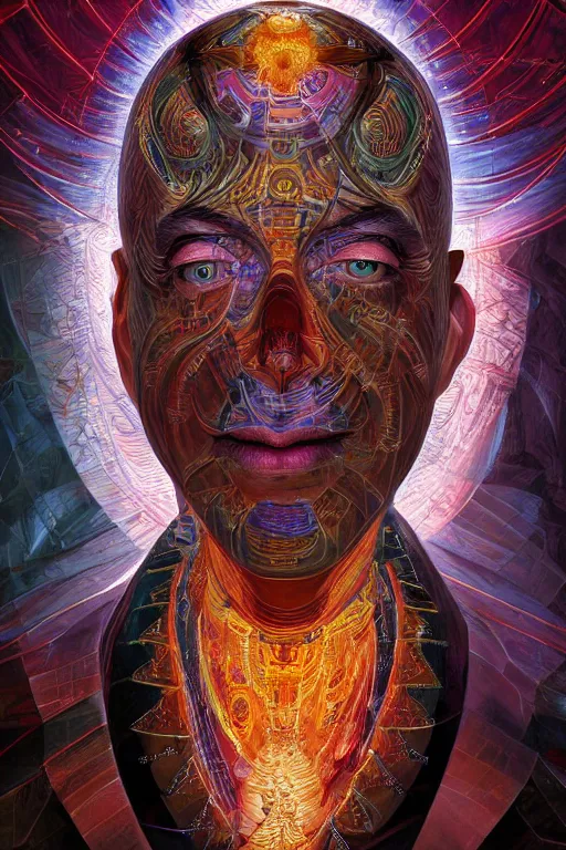 Prompt: cinematic portrait of an Jeff Bezos emperor. Centered, uncut, unzoom, symmetry. charachter illustration. Dmt entity manifestation. Surreal render, ultra realistic, zenith view. Made by hakan hisim feat cameron gray and alex grey. Polished. Inspired by patricio clarey, heidi taillefer scifi painter glenn brown. Slightly Decorated with Sacred geometry and fractals. Extremely ornated. artstation, cgsociety, unreal engine, ray tracing, detailed illustration, hd, 4k, digital art, overdetailed art. Intricate omnious visionary concept art, shamanic arts ayahuasca trip illustration. Extremely psychedelic. Dslr, tiltshift, dof. 64megapixel. complementing colors. Remixed by lyzergium.art feat binx.ly and machine.delusions. zerg aesthetics. Trending on artstation, deviantart