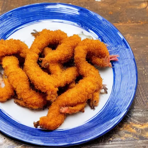 Prompt: deep fried rats on a plate