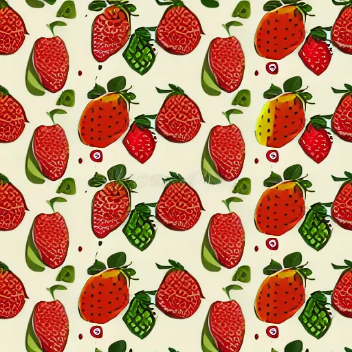 Image similar to fruit illustration, repeating pattern, light tan background, simple illustrative