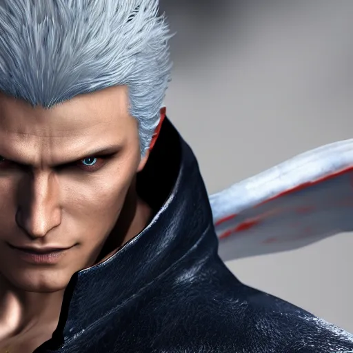 Image similar to vergil from devil may cry, 4k, highly detailed face,