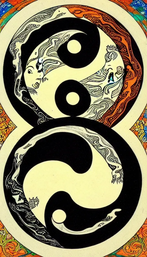 Image similar to Abstract representation of ying Yang concept, by Ivan Bilibin,