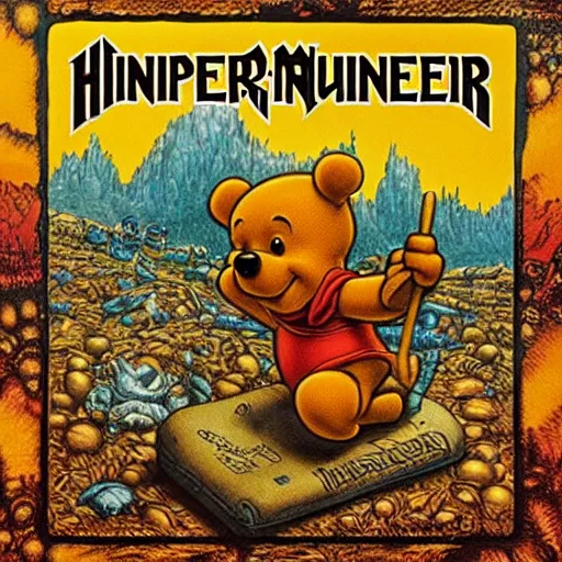 Prompt: winnie the poo on iron maiden album cover, 8 k resolution hyperdetailed photorealism