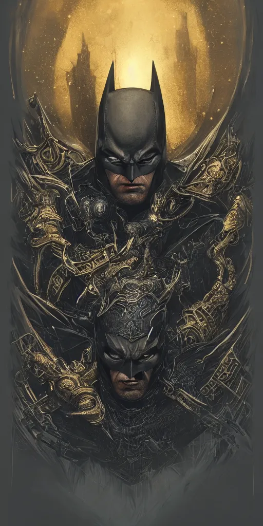 Prompt: Portrait of Batman, in style of Dark Souls 3, insanely detailed and intricate, golden ratio, elegant, ornate, luxury, elite, ominous, haunting, matte painting, cinematic, cgsociety, James jean, Brian froud, ross tran, Laputa, vivid and vibrant