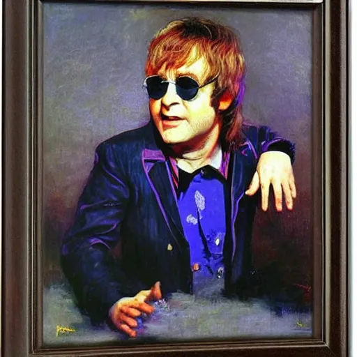 Image similar to portrait of ultra crazy elton john lennon in 1 9 7 0 by ilya repin