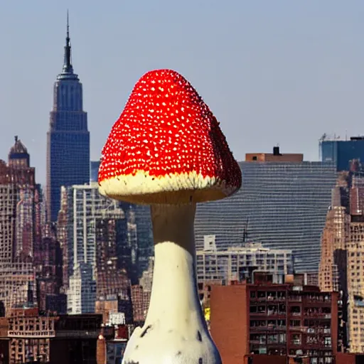 Image similar to a giant amanita muscaria in the New York skyline