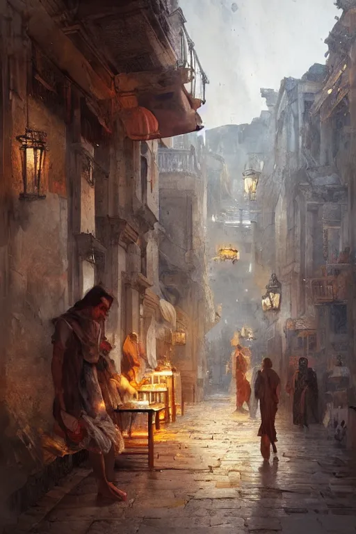 Image similar to antique greek city, portrait, powerfull, intricate, elegant, volumetric lighting, scenery, digital painting, highly detailed, artstation, sharp focus, illustration, concept art, ruan jia, steve mccurry