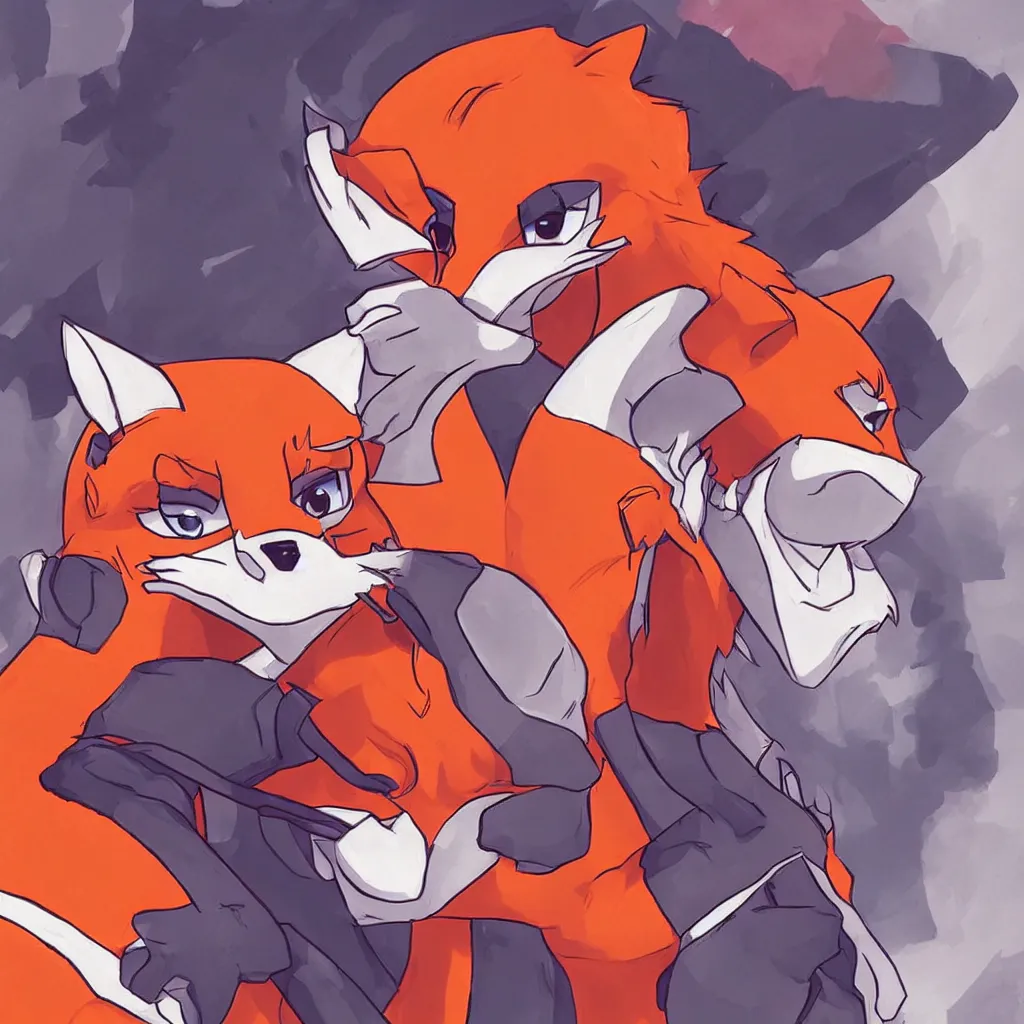 Image similar to a portrait of an anthropomorphic fox wearing a hoodie by studio trigger