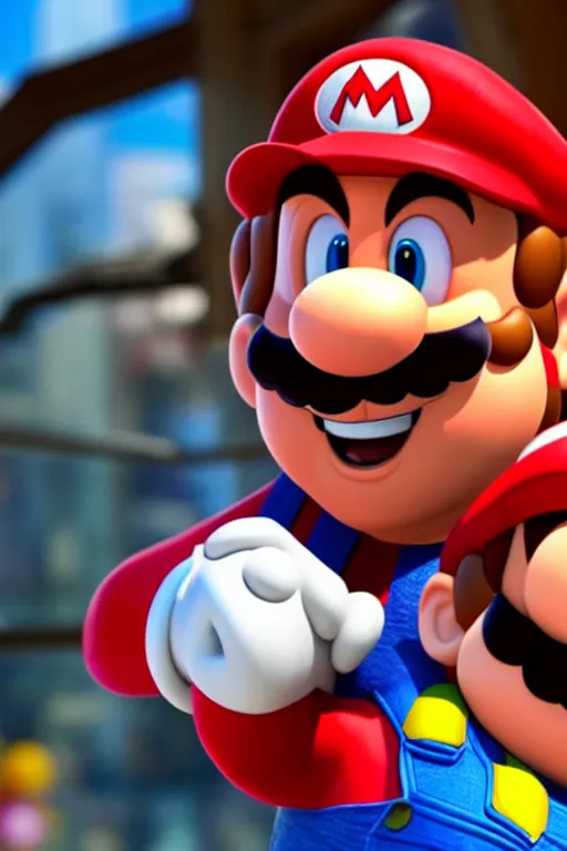 Image similar to a movie still of chris pratt as mario, highly detailed, studio lighting