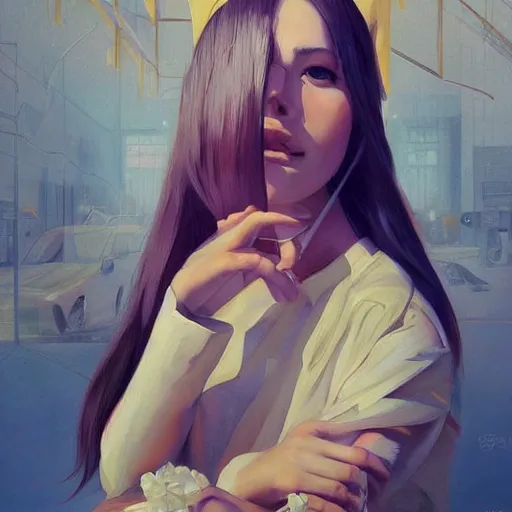 Image similar to a beautiful painting representative of the art style of artgerm and wlop and wes anderson