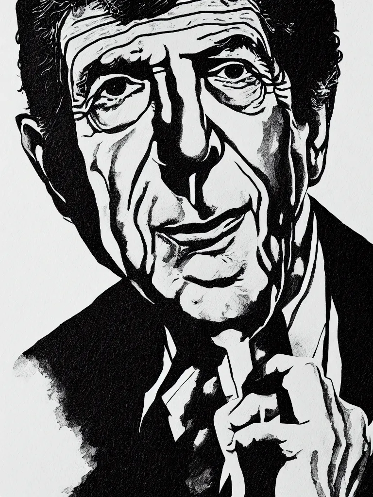 Image similar to line art portrait of leonard cohen.