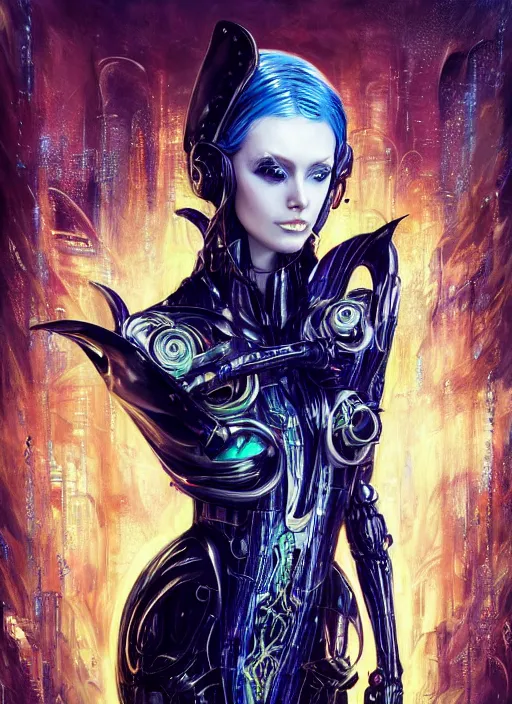 Image similar to a full body beautiful woman wearing a cyberpunk outfit by karol bak, ayami kojima, artgerm, sakimichan, hr giger, blue eyes, weapons, electronics, high tech, cyber wear, latex dress, bandage, concept art, fantasy, cyberpunk