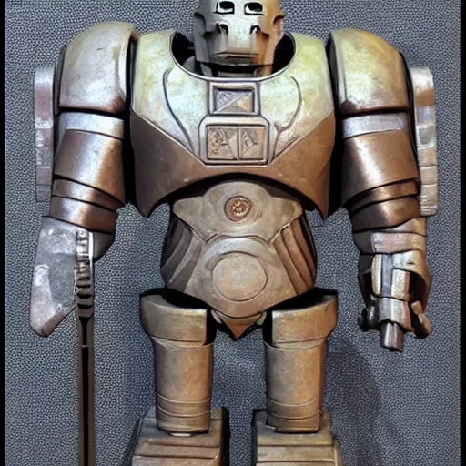 Image similar to tall bulky warforged made from stone with a sun symbol engraved on the center of the chest, that looks like karn from magic the gathering, full body portrait, humanoid, protective stance holding a weapon, dungeons and dragons, fantasy, full body portrait, detailed, oil painting,