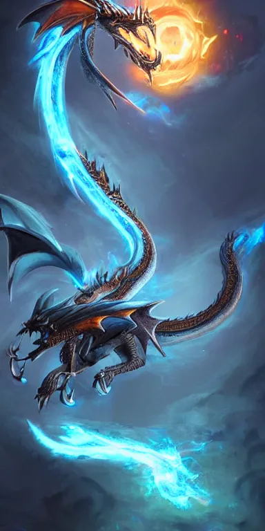 Image similar to draconic staff, dragon staff, ((((dragon head)))) on top of the staff, glowing draconic staff, epic fantasy style art, fantasy epic digital art, epic fantasy weapon art, hearthstone style art