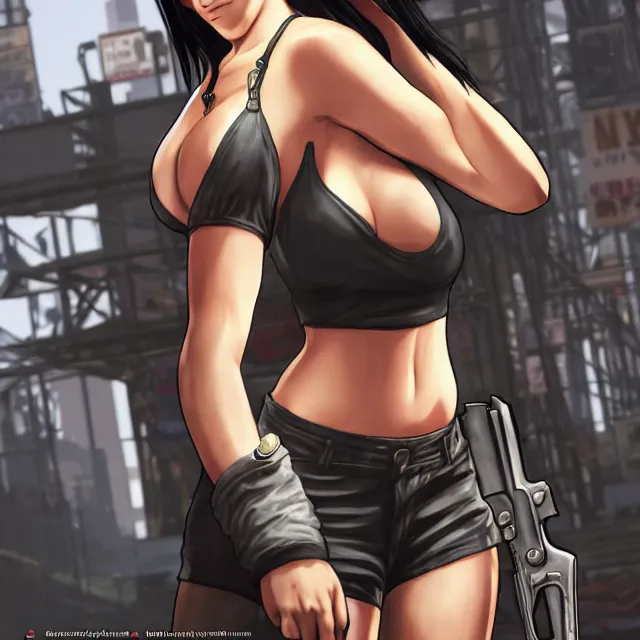 Image similar to Tifa Lockhart in GTA V, Cover art by Stephen Bliss, boxart, loading screen, full body