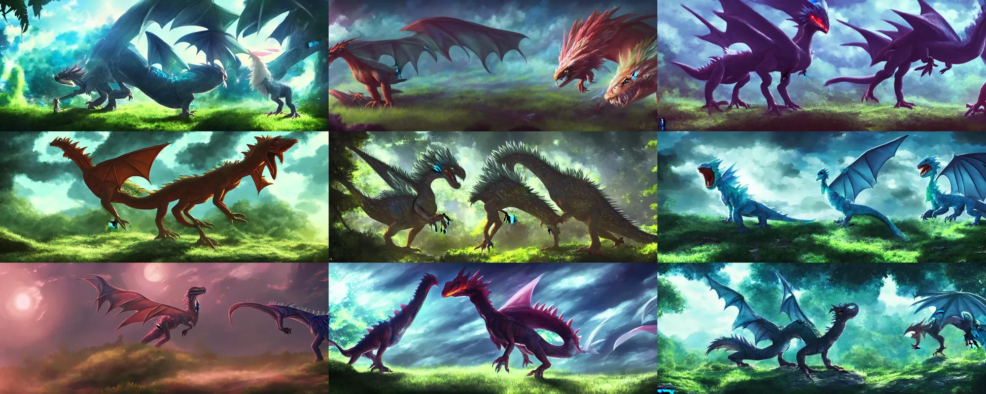 Prompt: cute feathered alien dinosaur dragon in lush alien environment in modern fantasy anime, trending on Pixiv, cinematic, 4K