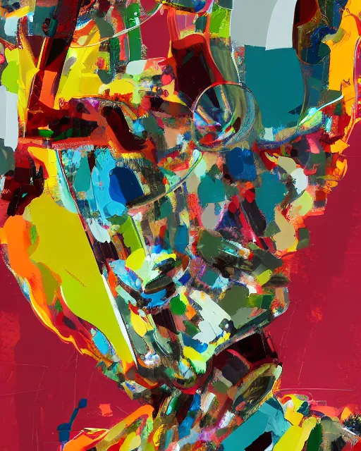 Prompt: an abstract expressionism portrait of an ai robot, in the style of john chamberlain, digital art, trending on artstation