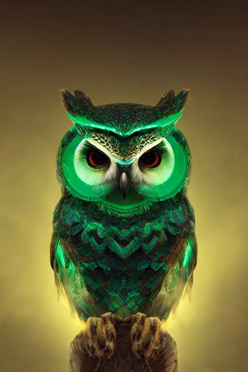 Image similar to portrait of an owl made out of emerald. intricate artwork by tooth wu wlop beeple dan mumford concept art, octane render, trending on art station