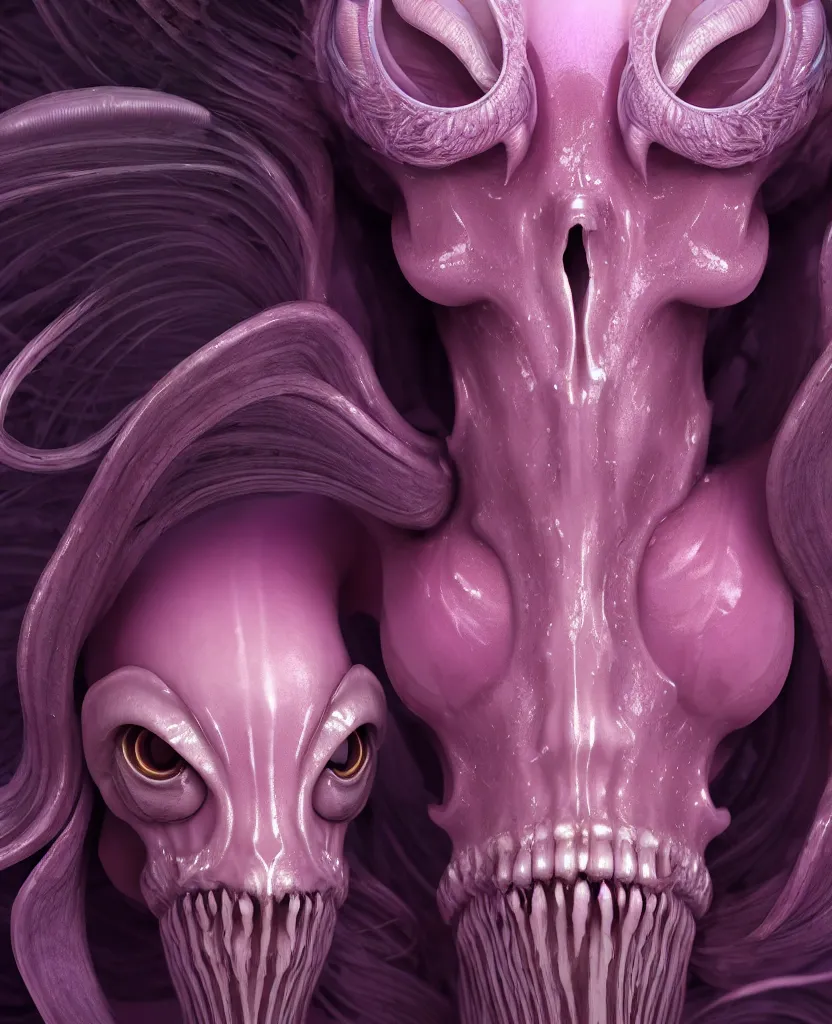 Image similar to goddess princess face close-up portrait ram skull. hard surface modelling zbrush and octane render. jellyfish phoenix head, nautilus, orchid, skull, betta fish, bioluminiscent creatures, intricate artwork by Tooth Wu and wlop and beeple. octane render, trending on artstation, greg rutkowski very coherent symmetrical artwork. cinematic, hyper realism, high detail, octane render, 8k