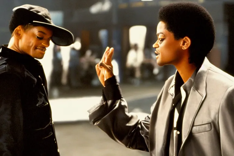 Prompt: michael jackson invincible era 2 0 0 1 and will smith in men in black