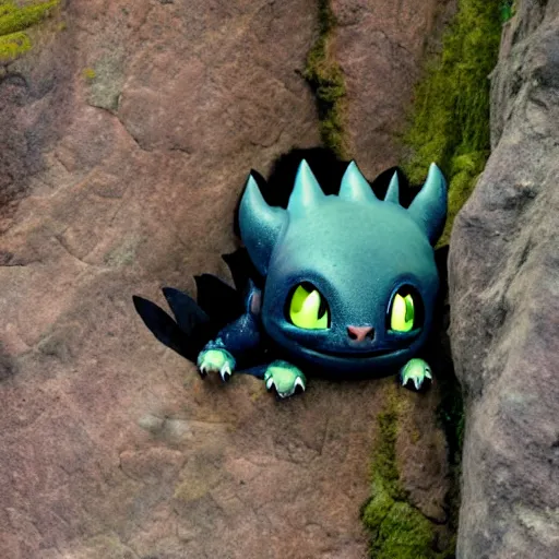 Prompt: HTTYD Toothless sleeping on a cliffside