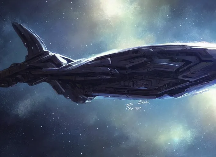 Prompt: a spaceship in cosmic space, art by dayer diego, dayer diego artwork, concept art, simple,