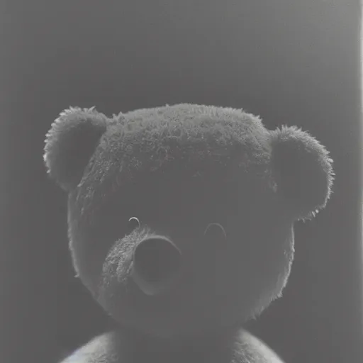 Image similar to a ( ( ( ( ( ( ( ( ( chiaroscuro lighting portrait ) ) ) ) ) ) ) ) ) ) of kanye west dressed as teddy bear mascot, black background, portrait by julia margaret cameron, shallow depth of field, 8 0 mm, f 1. 8