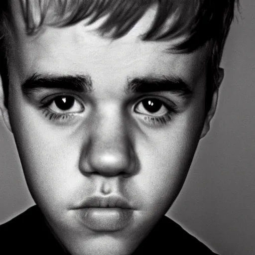 Prompt: close - up portrait photo of justin bieber with down's syndrome, symmetric studio portrait