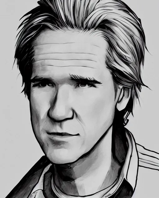 Prompt: Matthew Modine in a black and white anime