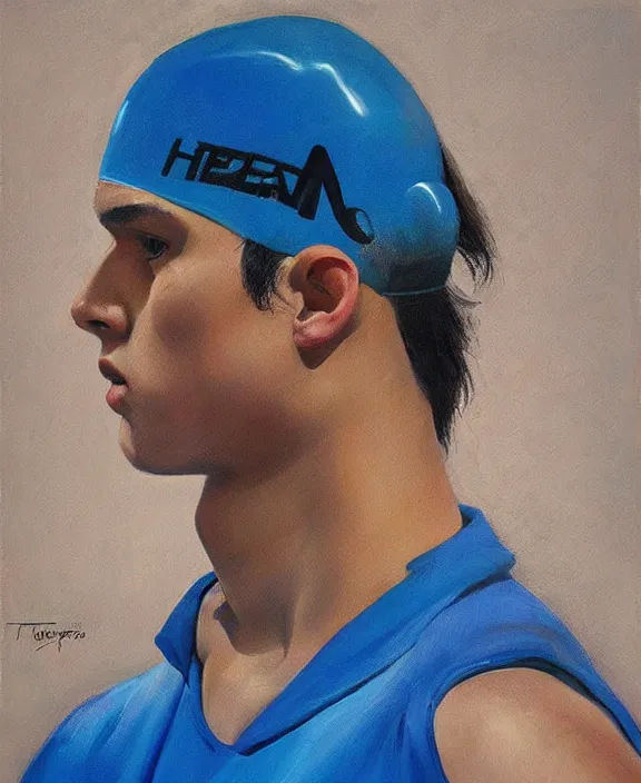 Image similar to portrait of a handsome young tejano swimmer, art by denys tsiperko and bogdan rezunenko, hyperrealism