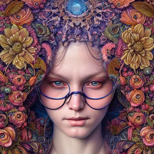 Image similar to hyper detailed masterpiece, floral pattern, jean giraud, single tear, digital art painting, matte painting, beautiful, psychedelic, artgerm, donato giancola, tom bagshaw