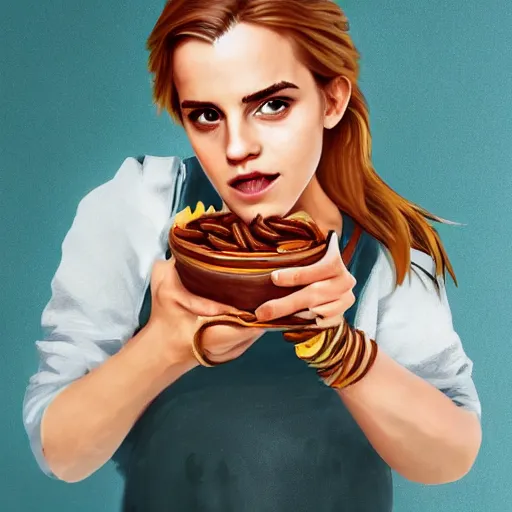 Prompt: portrait of emma watson eating a bowl of worms, trending on artstation