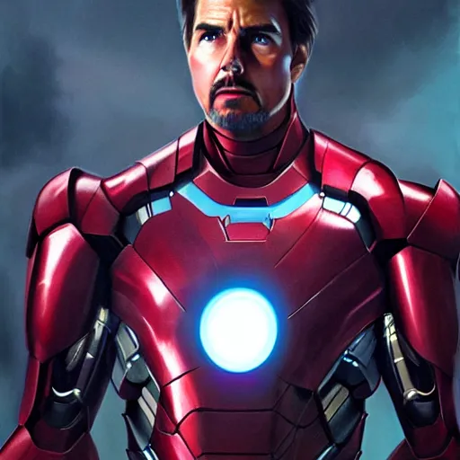 Prompt: tom cruise as iron man, wearing a silver iron man suit, cinematic, volumetric lighting, f 8 aperture, cinematic eastman 5 3 8 4 film, photorealistic by greg rutkowski, by stanley artgerm, by snyder