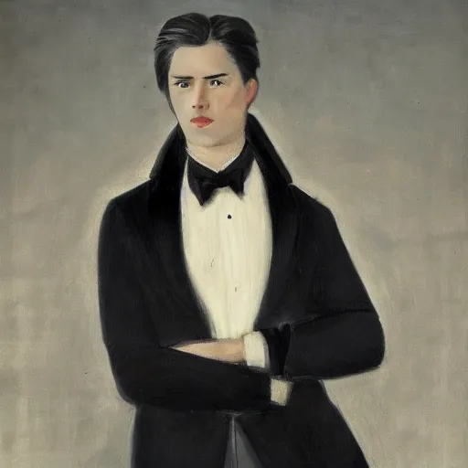 Image similar to a husky gentleman wearing a black jacket, art station