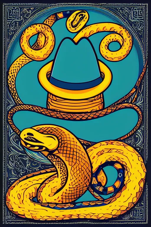 Image similar to A portrait of a snake that is a cowboy, sticker, colorful, illustration, highly detailed, smooth and clean vector curves, no jagged lines, vector art, smooth