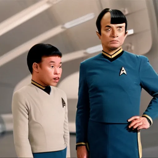 Image similar to Young Eintsein and Old Einstein in starfleet uniforms from the next Star Trek movie