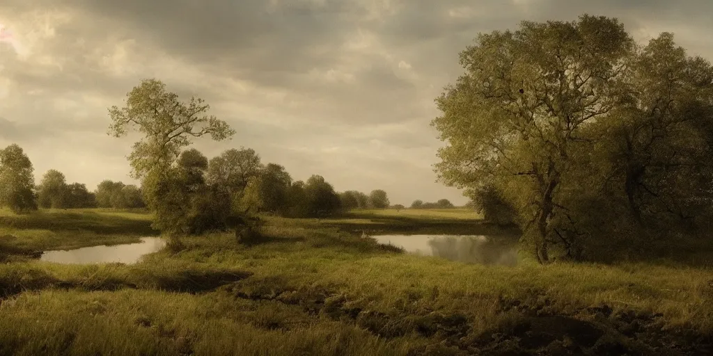 Prompt: a beautiful landscape of the Hoeksche Waard, award winning, very detailed, cinematic atmospheric masterpiece