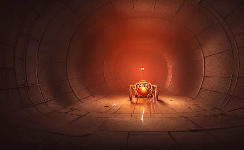 Image similar to mechanical spider in a large dimly lit sewer, ultra detailed digital art, fine drawing, hyper real, 4 k, moody lighting, warm colors