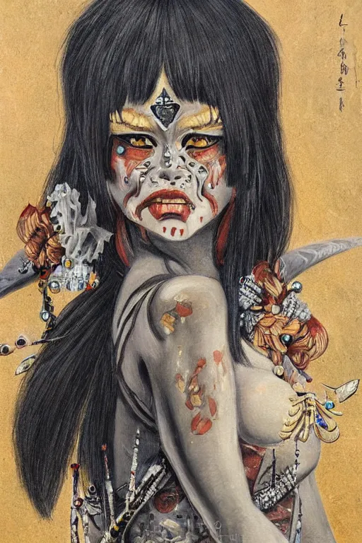 Image similar to beautiful Oni portrait, high detail, full body, mad painting