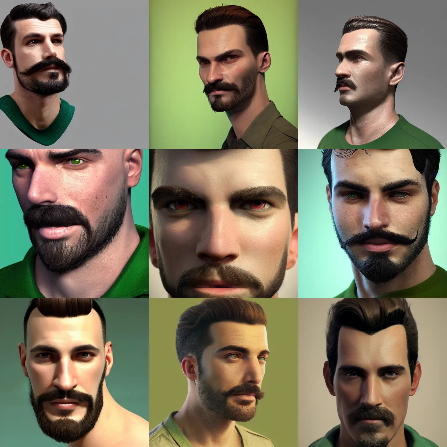 Prompt: 3d render of a man with undercut brown hair,green eyes,thin moustache,octane,ray tracing,nvidia,rtx,unreal engine,realistic,digital art,ultra realistic,ultra detailed,art by greg rutkowski,detailed face