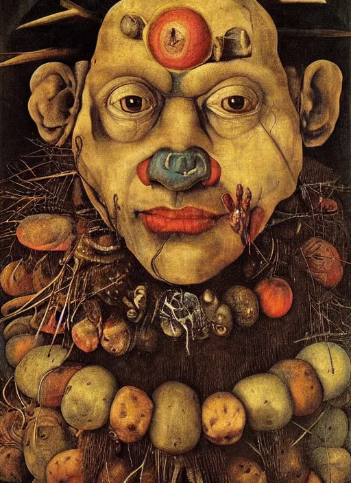 Image similar to a surreal painting of a shaman's face, by Giuseppe Arcimboldo, voodoo, Hieronymus Bosch, symbolist, soft colors, dramatic lighting, smooth, sharp focus, extremely detailed, aesthetically pleasing composition