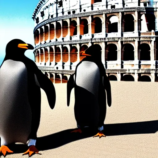 Image similar to penguin conquistadors visit rome